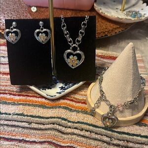 Brighton Retired Silver Heart set with Floral Design
